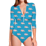 Ambulance Paramedic Car Pattern Print Long Sleeve Swimsuit