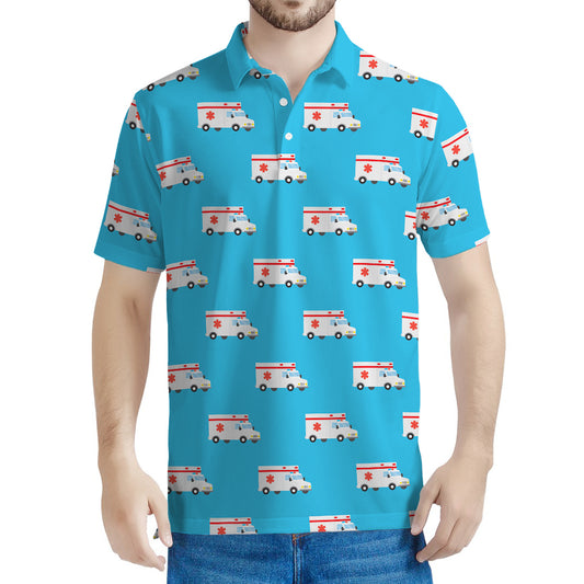 Ambulance Paramedic Car Pattern Print Men's Polo Shirt