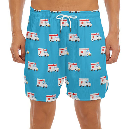 Ambulance Paramedic Car Pattern Print Men's Split Running Shorts