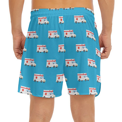 Ambulance Paramedic Car Pattern Print Men's Split Running Shorts