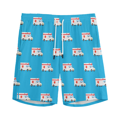 Ambulance Paramedic Car Pattern Print Men's Sports Shorts