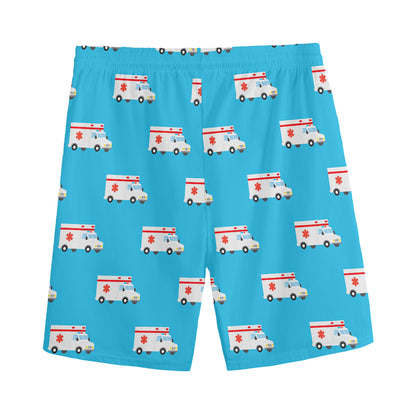Ambulance Paramedic Car Pattern Print Men's Sports Shorts