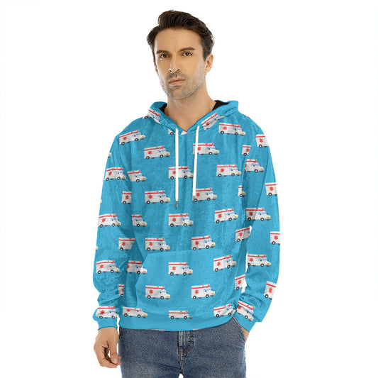 Ambulance Paramedic Car Pattern Print Men's Velvet Pullover Hoodie