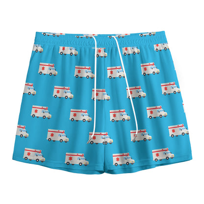 Ambulance Paramedic Car Pattern Print Mesh Shorts