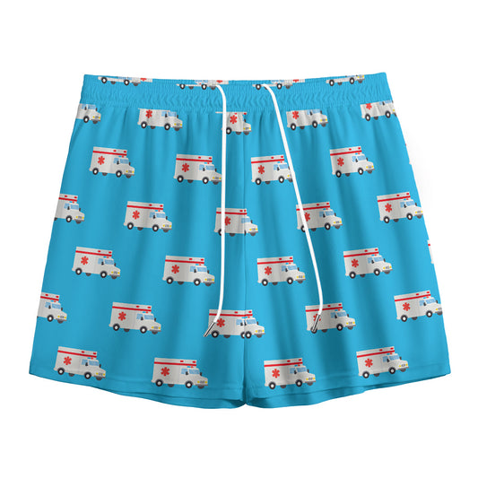 Ambulance Paramedic Car Pattern Print Mesh Shorts