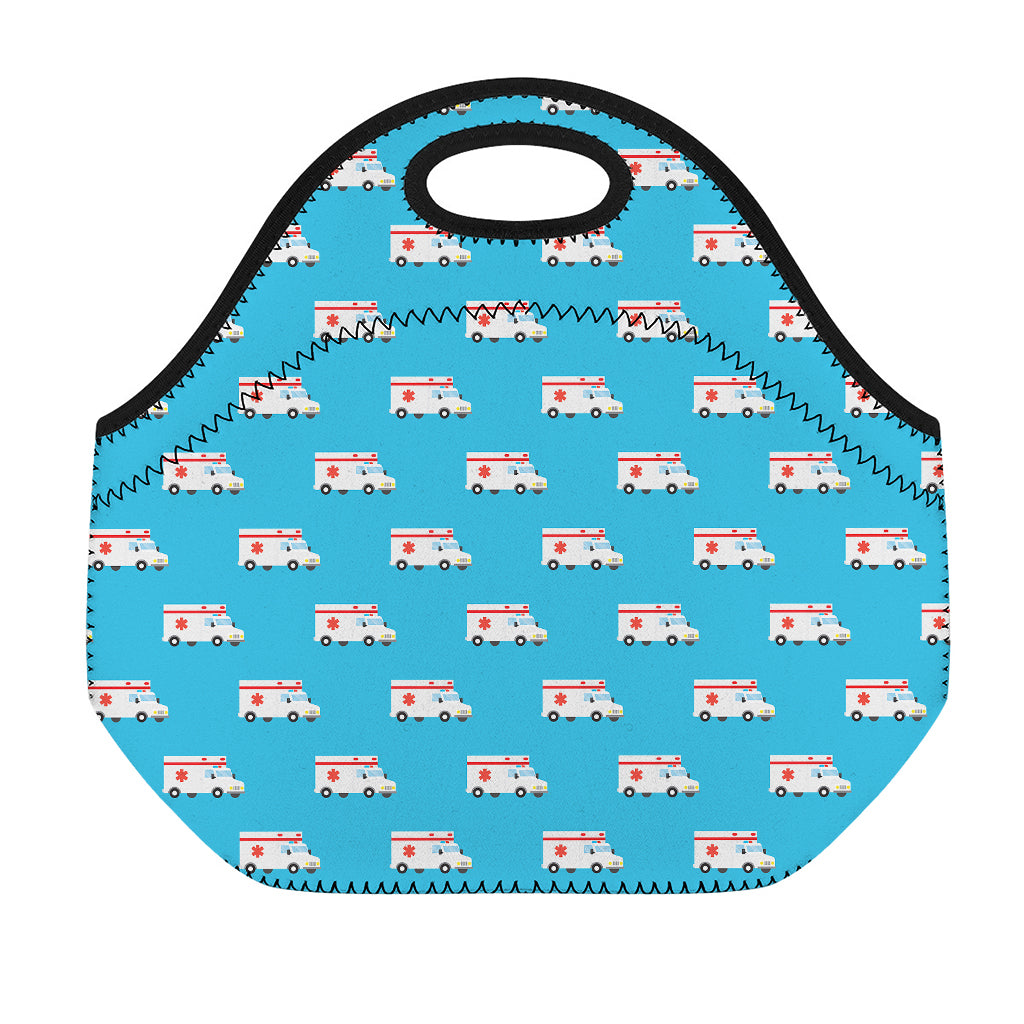 Ambulance Paramedic Car Pattern Print Neoprene Lunch Bag
