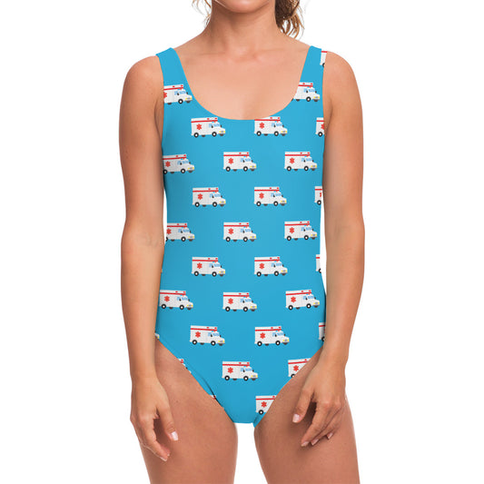 Ambulance Paramedic Car Pattern Print One Piece Swimsuit