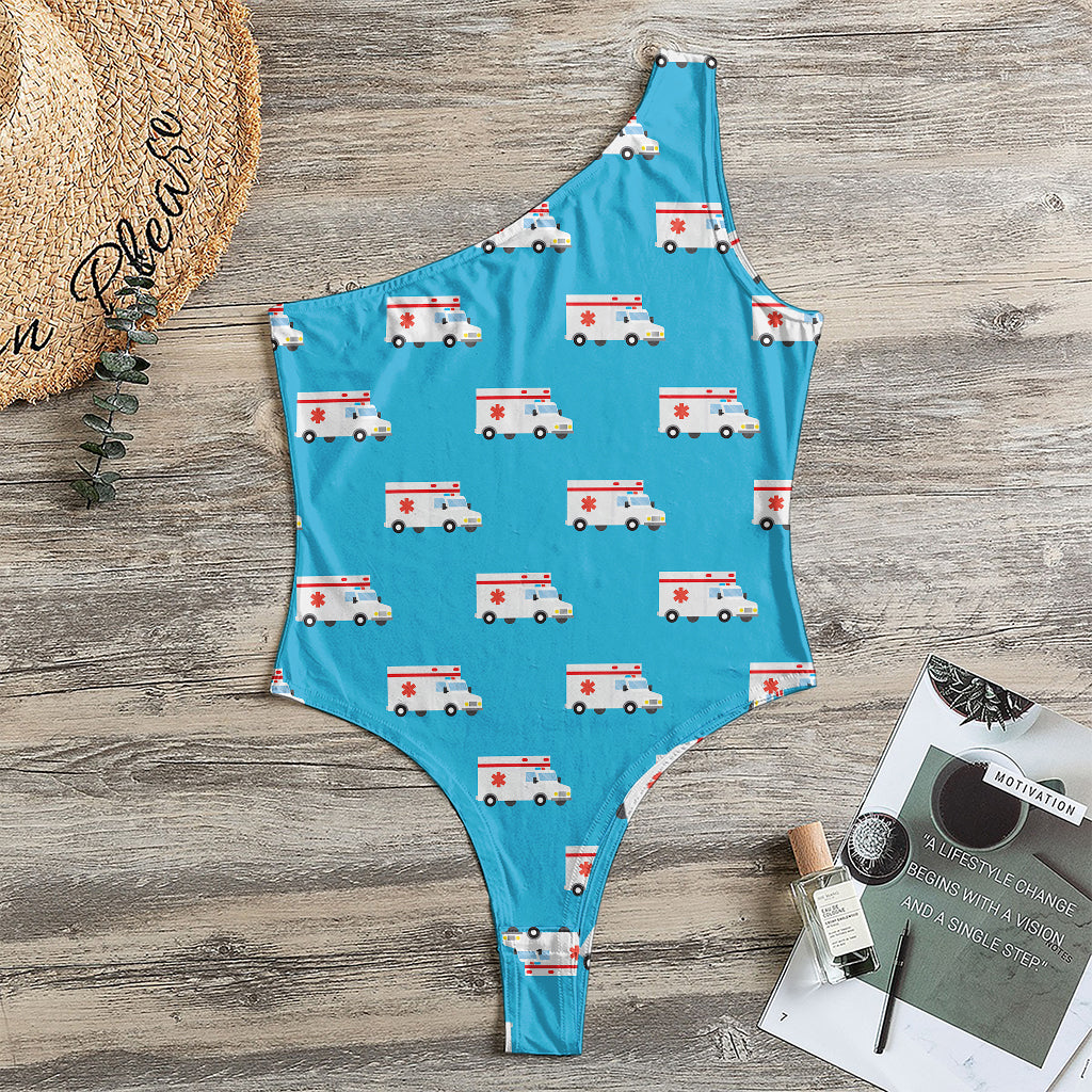 Ambulance Paramedic Car Pattern Print One Shoulder Bodysuit