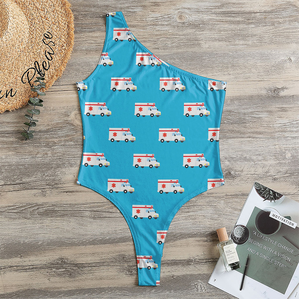 Ambulance Paramedic Car Pattern Print One Shoulder Bodysuit
