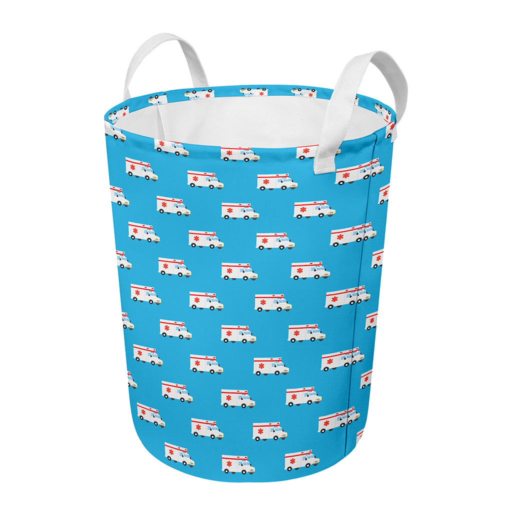 Ambulance Paramedic Car Pattern Print Round Laundry Basket