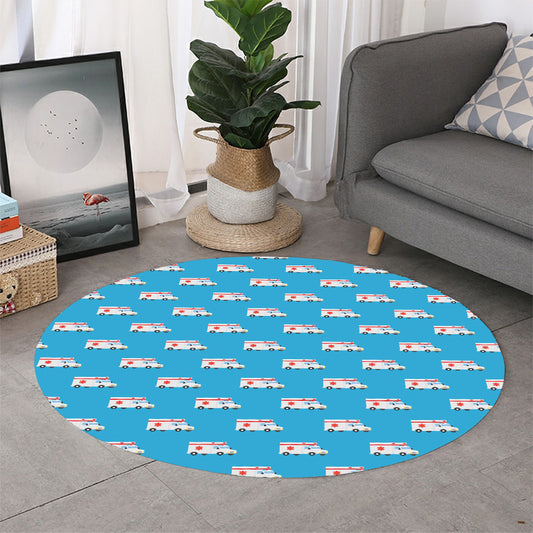Ambulance Paramedic Car Pattern Print Round Rug