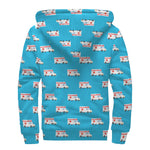 Ambulance Paramedic Car Pattern Print Sherpa Lined Zip Up Hoodie