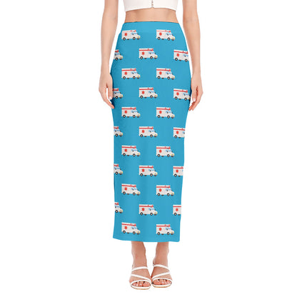 Ambulance Paramedic Car Pattern Print Side Slit Maxi Skirt