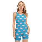 Ambulance Paramedic Car Pattern Print Sleeveless One Piece Swimsuit