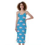 Ambulance Paramedic Car Pattern Print Slim Fit Midi Cami Dress