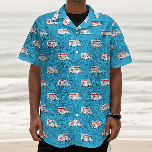 Ambulance Paramedic Car Pattern Print Textured Short Sleeve Shirt