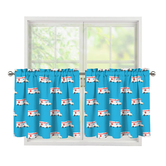 Ambulance Paramedic Car Pattern Print Tier Curtains