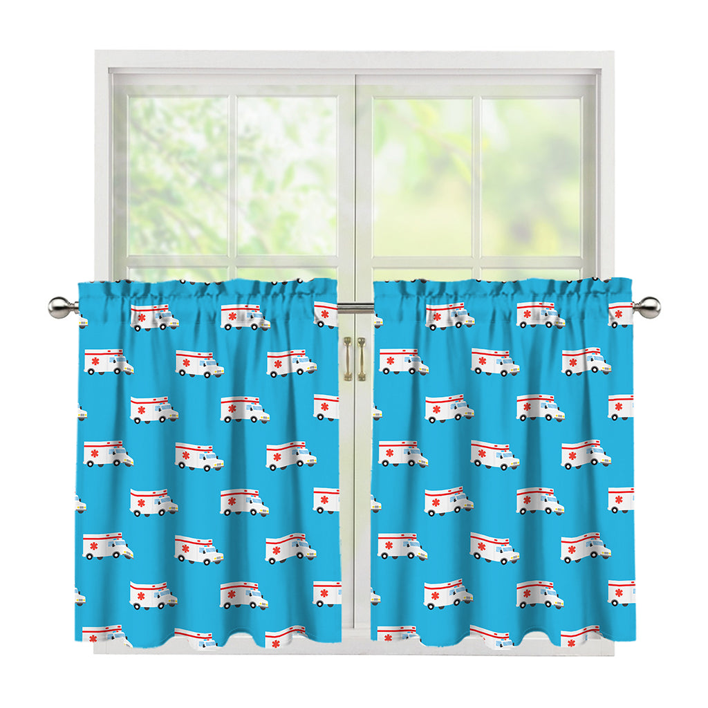 Ambulance Paramedic Car Pattern Print Tier Curtains