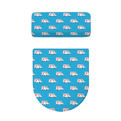 Ambulance Paramedic Car Pattern Print Toilet Lid And Tank Cover Set