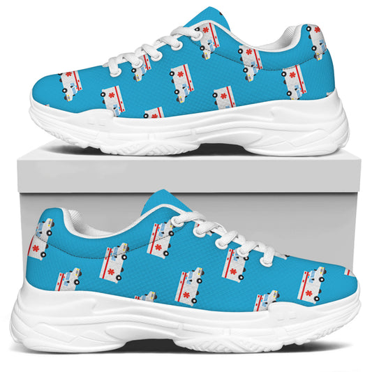 Ambulance Paramedic Car Pattern Print White Chunky Shoes