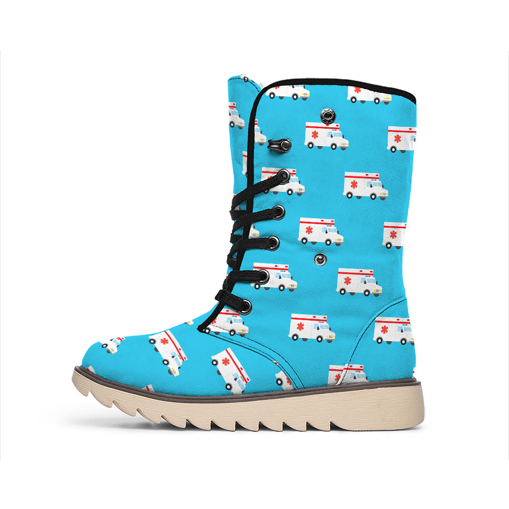 Ambulance Paramedic Car Pattern Print Winter Boots