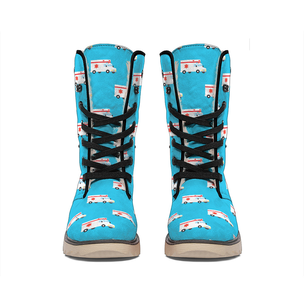 Ambulance Paramedic Car Pattern Print Winter Boots