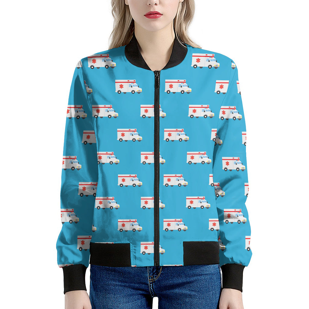 Ambulance Paramedic Car Pattern Print Women's Bomber Jacket