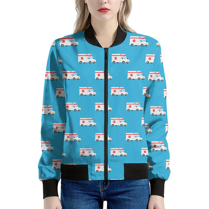 Ambulance Paramedic Car Pattern Print Women's Bomber Jacket