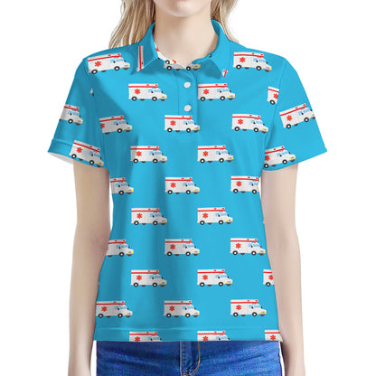 Ambulance Paramedic Car Pattern Print Women's Polo Shirt