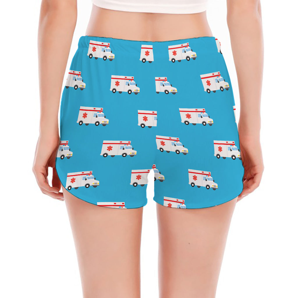 Ambulance Paramedic Car Pattern Print Women's Split Running Shorts