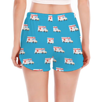 Ambulance Paramedic Car Pattern Print Women's Split Running Shorts