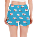 Ambulance Paramedic Car Pattern Print Women's Split Running Shorts