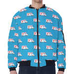 Ambulance Paramedic Car Pattern Print Zip Sleeve Bomber Jacket