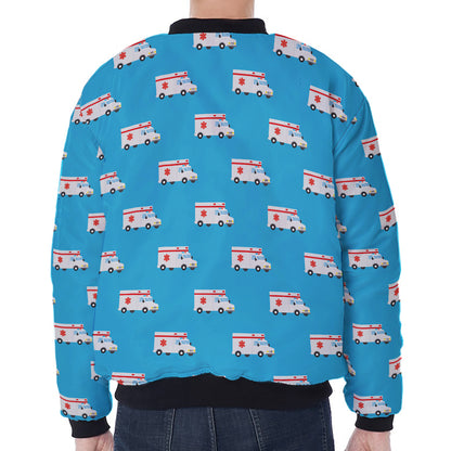 Ambulance Paramedic Car Pattern Print Zip Sleeve Bomber Jacket