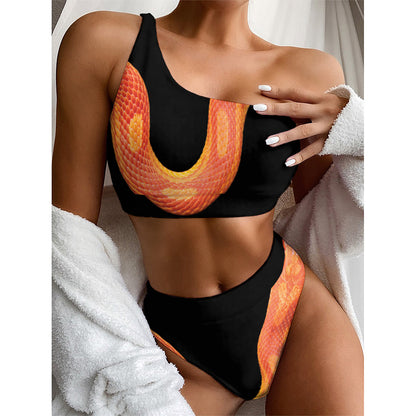 Amel Motley Corn Snake Print One Shoulder Bikini Top