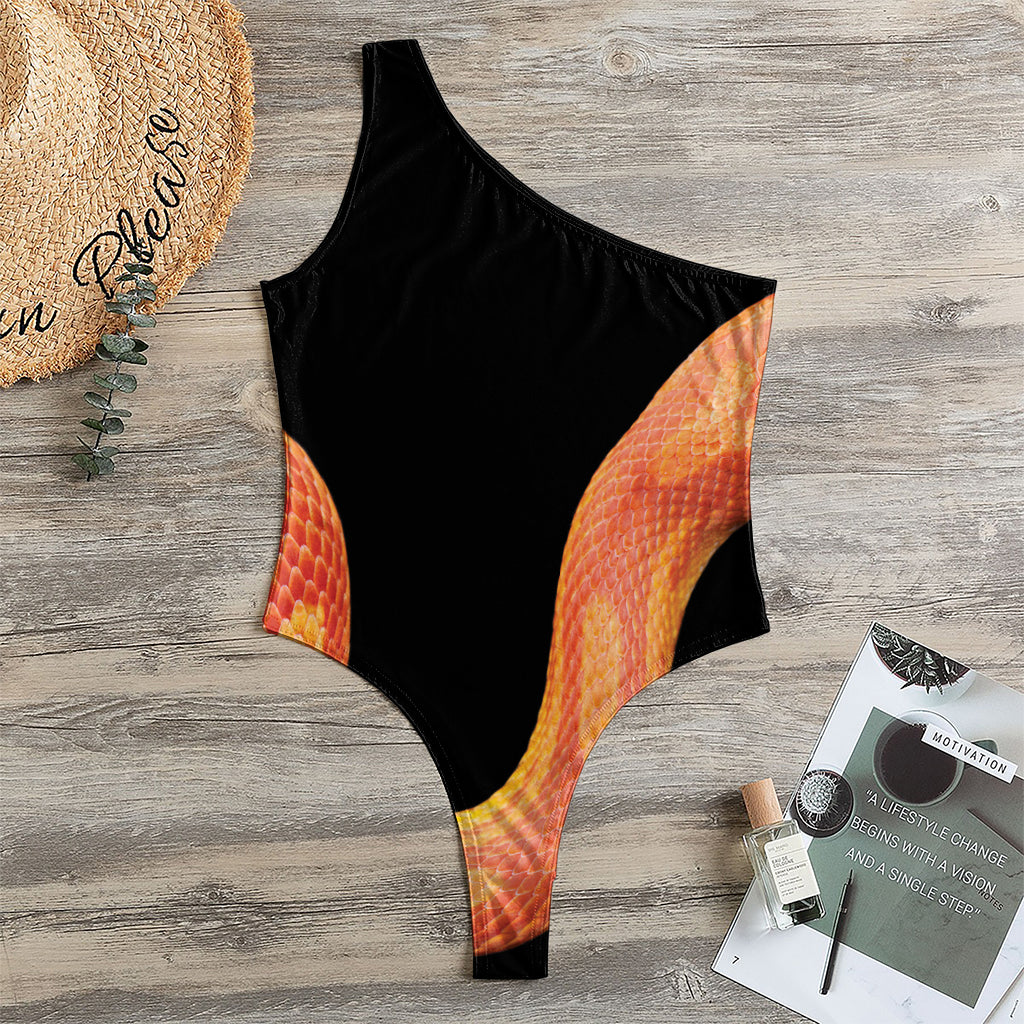 Amel Motley Corn Snake Print One Shoulder Bodysuit