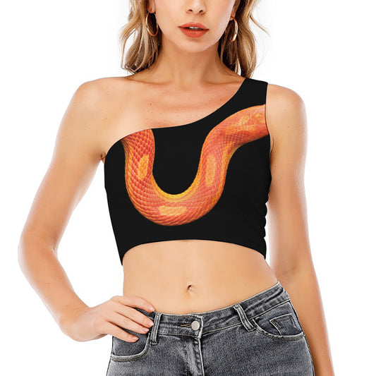 Amel Motley Corn Snake Print One Shoulder Crop Top