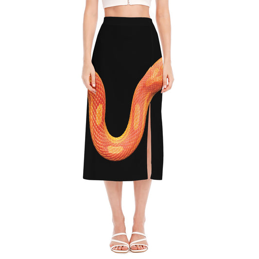 Amel Motley Corn Snake Print Side Slit Midi Skirt