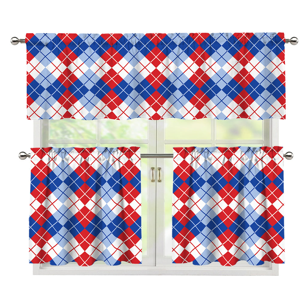 American Argyle Pattern Print 3 Piece Kitchen Curtains