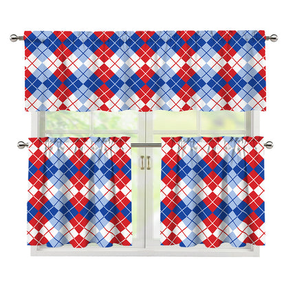 American Argyle Pattern Print 3 Piece Kitchen Curtains