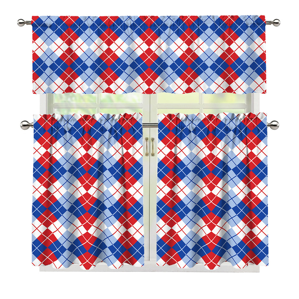 American Argyle Pattern Print 3 Piece Kitchen Curtains