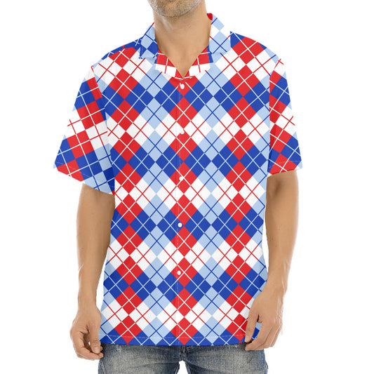 American Argyle Pattern Print Aloha Shirt