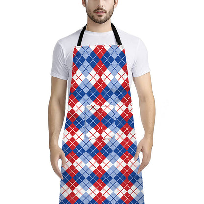 American Argyle Pattern Print Bib Apron With Pocket