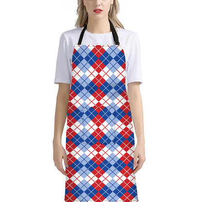 American Argyle Pattern Print Bib Apron With Pocket