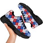 American Argyle Pattern Print Black Chunky Shoes