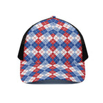 American Argyle Pattern Print Black Mesh Trucker Cap