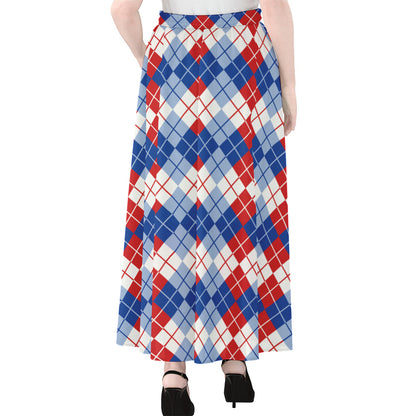 American Argyle Pattern Print Chiffon Maxi Skirt