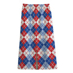 American Argyle Pattern Print Cotton Front Slit Maxi Skirt