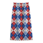 American Argyle Pattern Print Cotton Front Slit Maxi Skirt