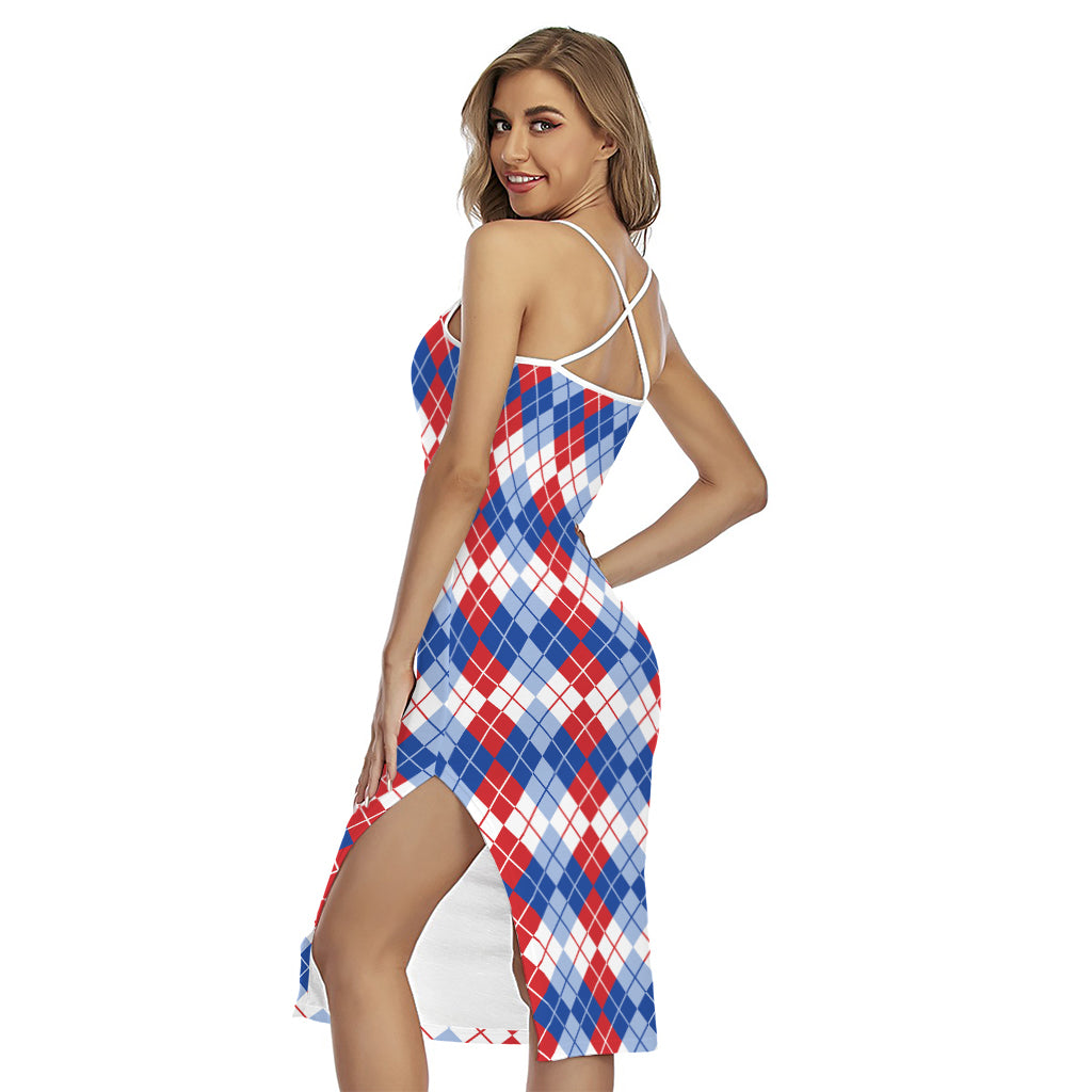 American Argyle Pattern Print Cross Back Cami Dress
